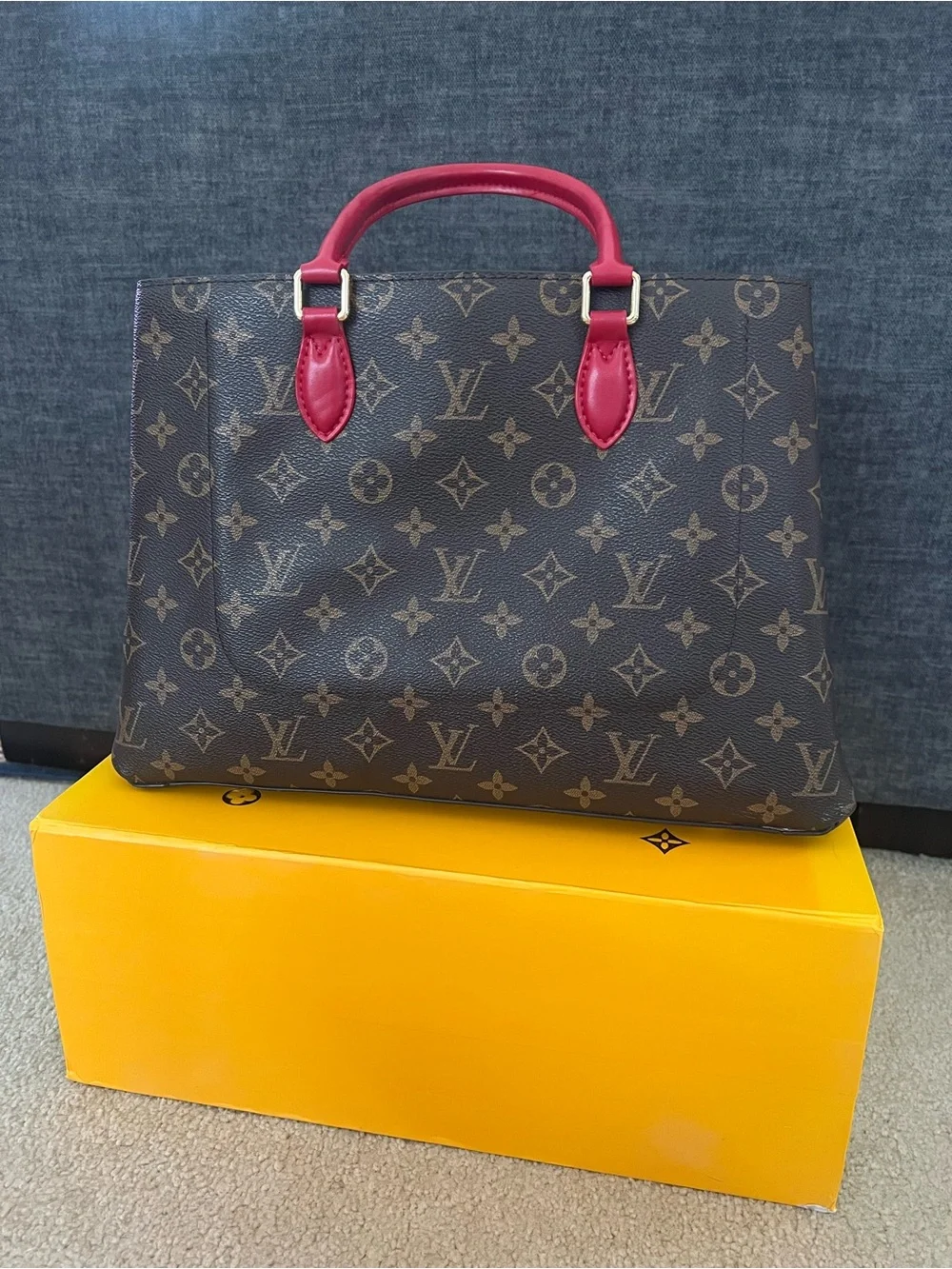 Louis Vuitton Monogram Satchel with Red Handles and Gold Lock - Picture 2 of 8